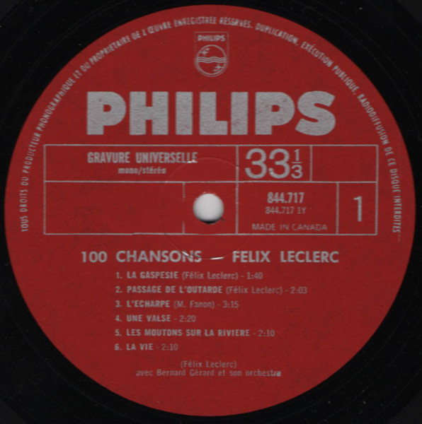 Félix Leclerc - La Vie [Vinyl] | Philips (844.717) - 3