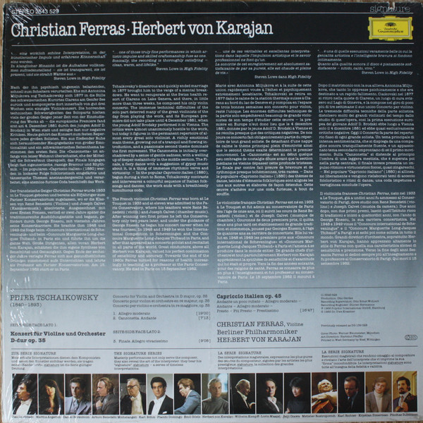 Pyotr Ilyich Tchaikovsky / Christian Ferras · Herbert von Karajan · Berliner Philharmoniker - Violinkonzert - Violin Concerto Cappricio italien | Deutsche Grammophon (2543 529) - 2