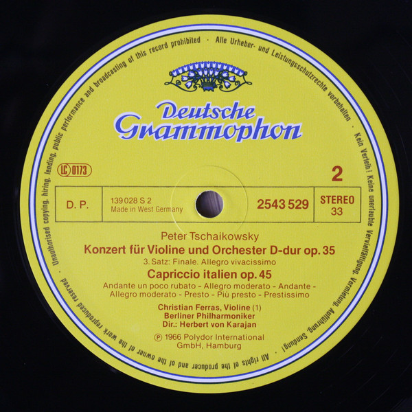 Pyotr Ilyich Tchaikovsky / Christian Ferras · Herbert von Karajan · Berliner Philharmoniker - Violinkonzert - Violin Concerto Cappricio italien | Deutsche Grammophon (2543 529) - 4