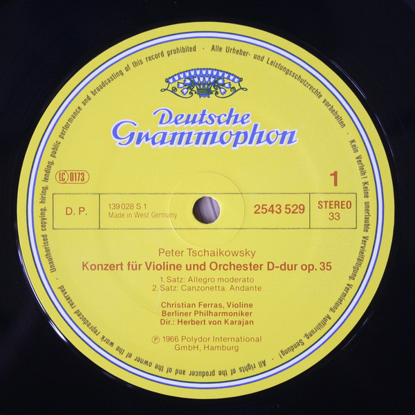 Pyotr Ilyich Tchaikovsky / Christian Ferras · Herbert von Karajan · Berliner Philharmoniker - Violinkonzert - Violin Concerto Cappricio italien | Deutsche Grammophon (2543 529) - 3