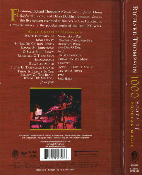Richard Thompson With Judith Owen & Debra Dobkin - 1000 Years Of Popular Music CD | Cooking Vinyl (RT1000SP) - 2