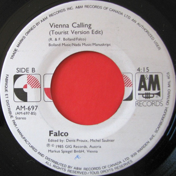 Falco - Vienna Calling (The Toll Free Version) (7") [Vinyl] | A&M Records (AM-697) - 2