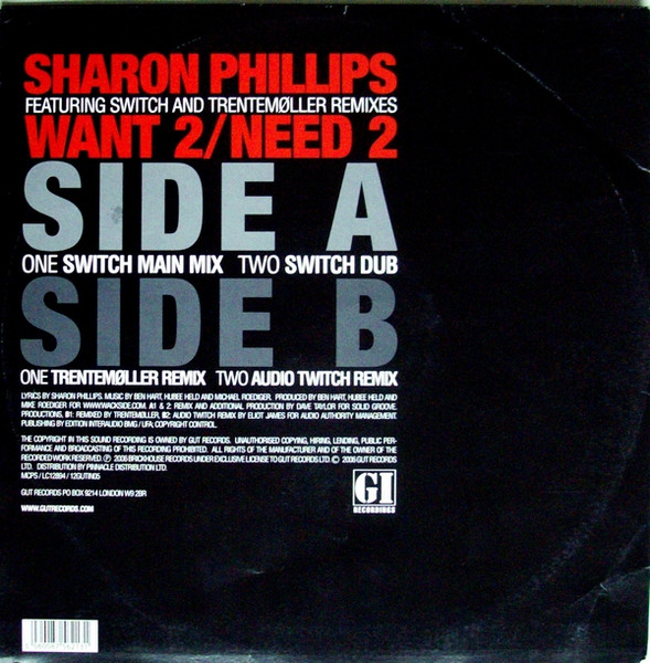Sharon Phillips - Want 2 / Need 2 (Featuring Switch And Trentemøller Remixes) | Gut Instinct Records (12GUTIN05) - 2