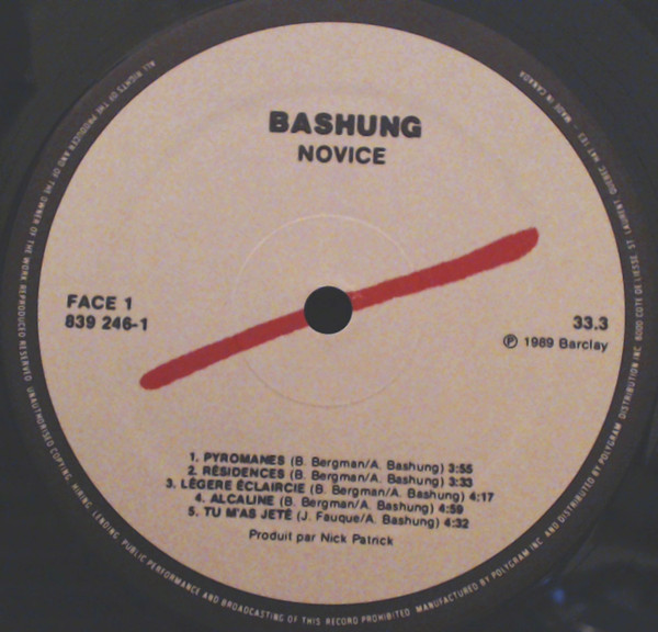 Alain Bashung - Novice | Barclay (839 246-1) - 4
