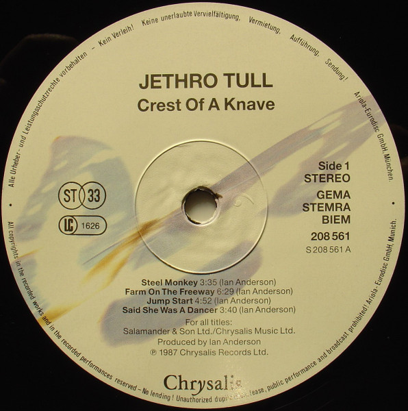 Jethro Tull - Crest Of A Knave | Chrysalis (208 561) - 3 Jethro Tull - Crest Of A Knave | Chrysalis (208 561) - 3