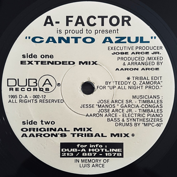 A-Factor - Canto Azul | Dub-A-Records (D-A-002-12) - main