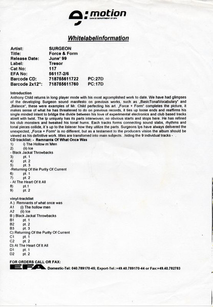 Surgeon - Force & Form | Tresor (Tresor 117) - main