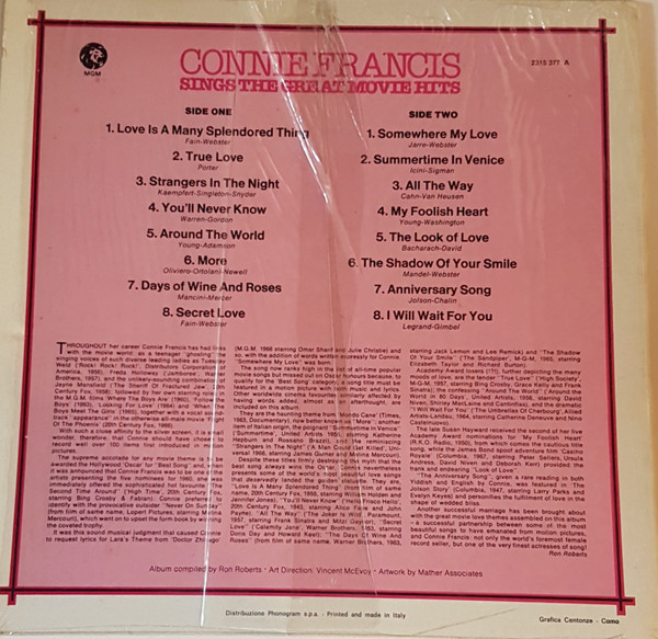 Connie Francis - Sings The Great Movie Hits | MGM Records (2315377A) - 2 Connie Francis - Sings The Great Movie Hits | MGM Records (2315377A) - 2