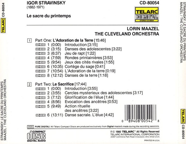 Igor Stravinsky / Lorin Maazel , The Cleveland Orchestra - Le Sacre Du Printemps | Telarc (CD-80054) - 2