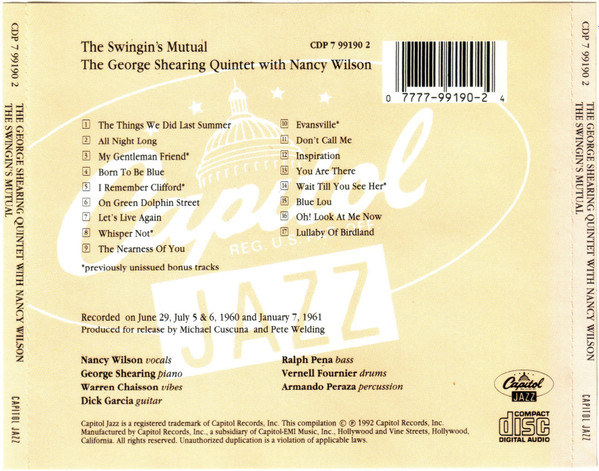 The George Shearing Quintet With Nancy Wilson - The Swingin's Mutual | Capitol Records (CDP 7 99190 2) - 3 The George Shearing Quintet With Nancy Wilson - The Swingin's Mutual | Capitol Records (CDP 7 99190 2) - 3