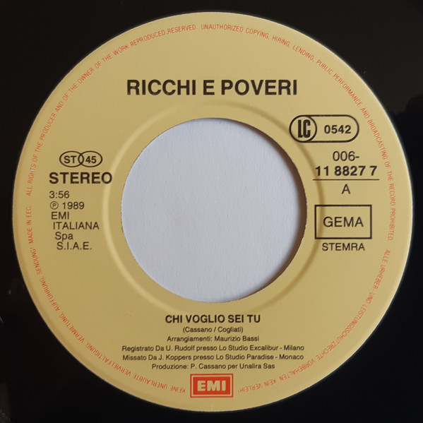 Ricchi E Poveri - Chi Voglio Sei Tu | EMI (006 11 8827 7) - 3