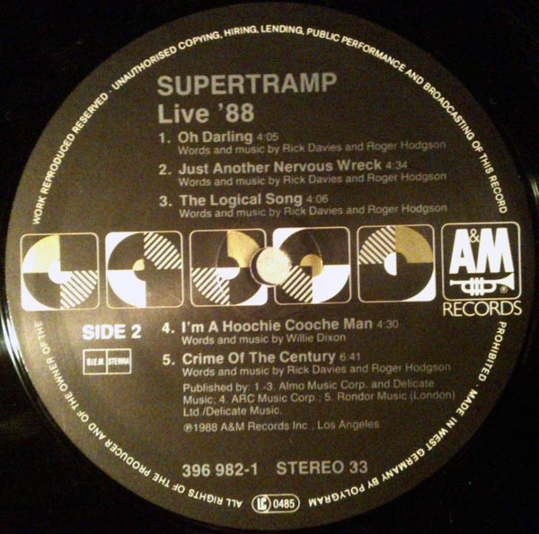 Supertramp - Live '88 | A&M Records (396 982-1) - 4