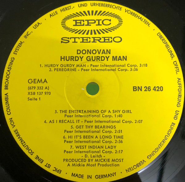 Donovan - The Hurdy Gurdy Man | Epic (BN 26420) - 3
