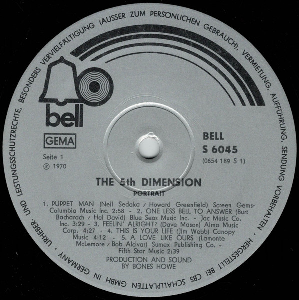 The Fifth Dimension - Portrait | Bell Records (S 6045) - 2