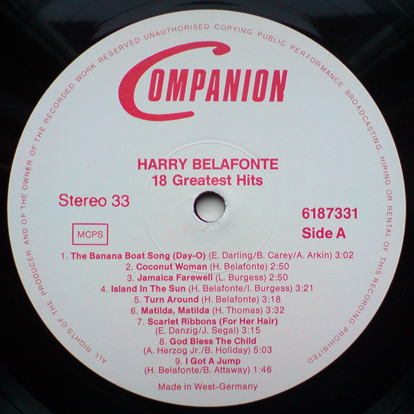 Harry Belafonte - 18 Greatest Hits | Companion (6187331) - 3 Harry Belafonte - 18 Greatest Hits | Companion (6187331) - 3