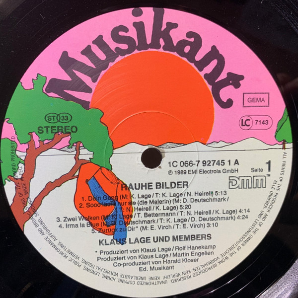 Klaus Lage & Members - Rauhe Bilder | Musikant (1C 066-7 92745 1) - 3