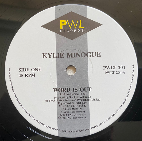 Kylie Minogue - Word Is Out | PWL Records (PWLT 204) - 3