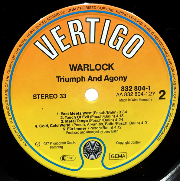 Warlock - Triumph And Agony | Vertigo (832 804-1) - 4