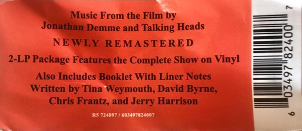 Talking Heads - Stop Making Sense (Music From A Film By Jonathan Demme And Talking Heads) | Sire (603497824007) - 2