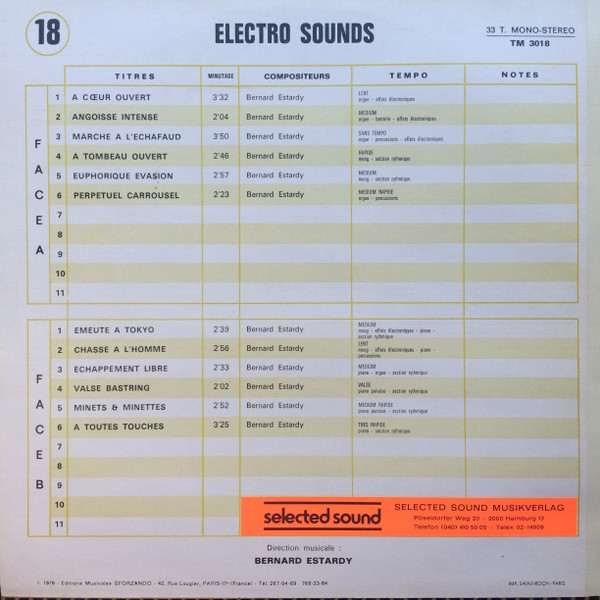 Bernard Estardy - Electro Sounds [Vinyl] | Tele Music (TM 3018) - 2
