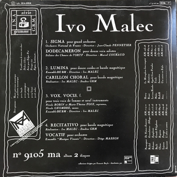 Ivo Malec - Sigma, Lumina, Etc... | INA-GRM (n° 9105 ma) - 2