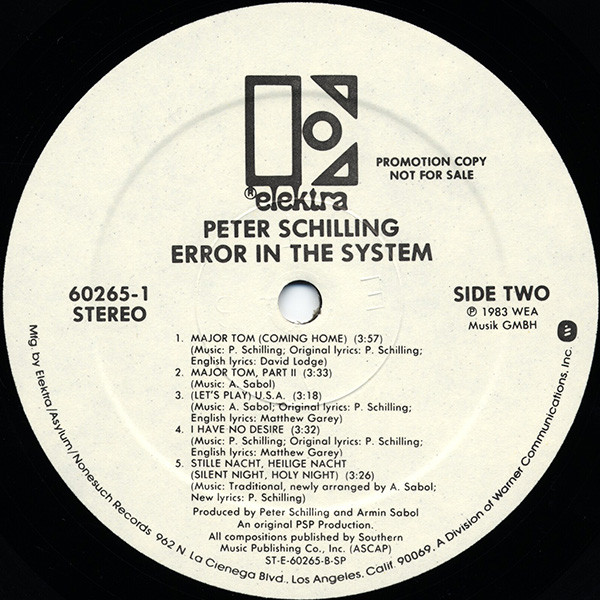 Peter Schilling - Error In The System | Elektra (9 60265-1) - 4
