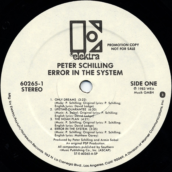 Peter Schilling - Error In The System | Elektra (9 60265-1) - 3