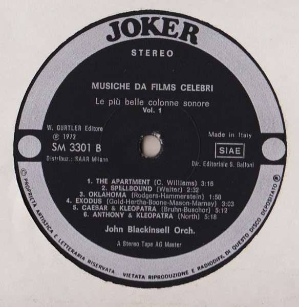 John Blackinsell Orchestra - Le Più Belle Colonne Sonore Vol. 1 | Joker (SM 3301) - 4 John Blackinsell Orchestra - Le Più Belle Colonne Sonore Vol. 1 | Joker (SM 3301) - 4