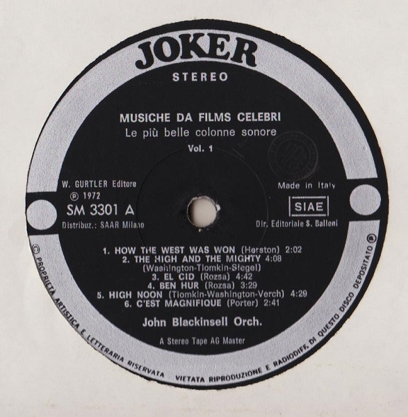 John Blackinsell Orchestra - Le Più Belle Colonne Sonore Vol. 1 | Joker (SM 3301) - 3 John Blackinsell Orchestra - Le Più Belle Colonne Sonore Vol. 1 | Joker (SM 3301) - 3