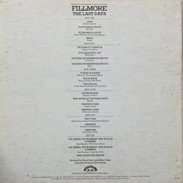 Various - Fillmore - The Last Days | Fillmore Records (Z3X 31390) - 2 Various - Fillmore - The Last Days | Fillmore Records (Z3X 31390) - 2
