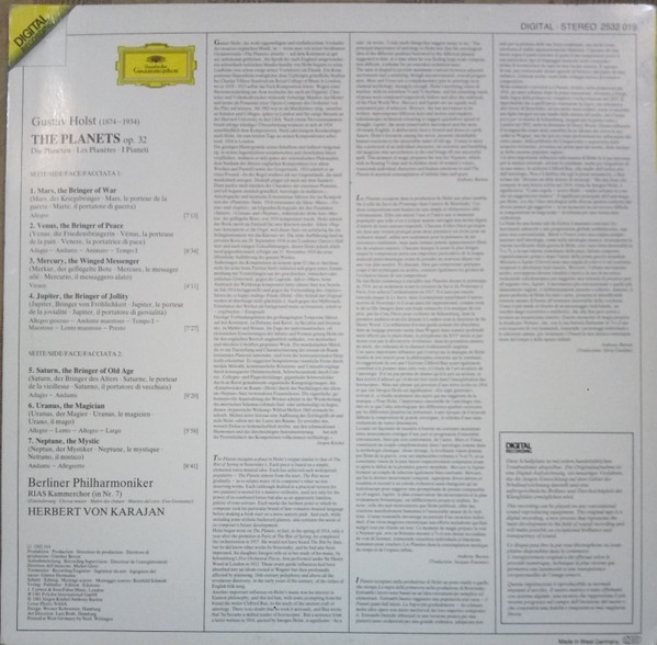 Gustav Holst , Berliner Philharmoniker · Herbert von Karajan - The Planets | Deutsche Grammophon (2532 019) - 2
