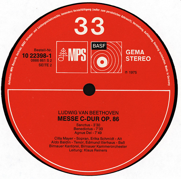 Ludwig van Beethoven - Cilla Mayer , Erika Schmidt • Aldo Baldin • Edmund Illerhaus , Birnauer Kantorei , Klaus Reiners - Messe C-Dur, Op 86 | MPS Records (10 22398-1) - 3 Ludwig van Beethoven - Cilla Mayer , Erika Schmidt • Aldo Baldin • Edmund Illerhaus , Birnauer Kantorei , Klaus Reiners - Messe C-Dur, Op 86 | MPS Records (10 22398-1) - 3