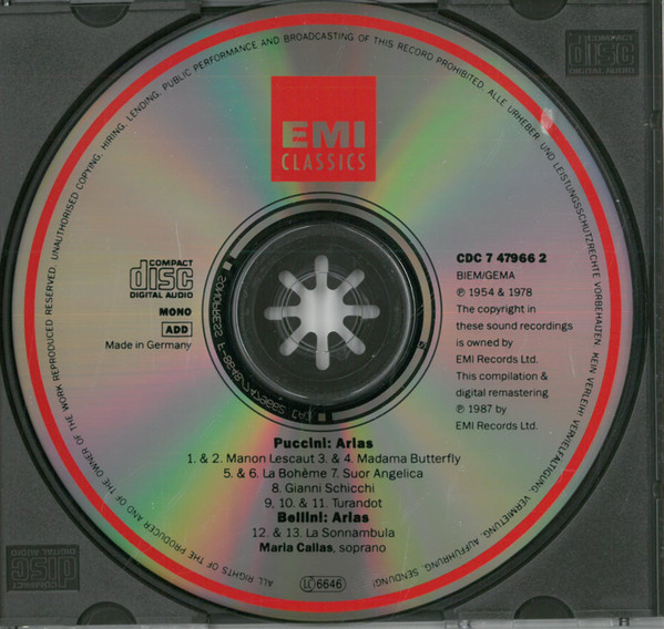 Maria Callas - Puccini & Bellini Arias / Arien / Airs | EMI Classics (CDC 7 47966 2) - 3