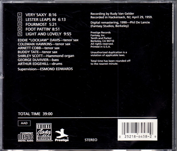 Eddie "Lockjaw" Davis - Buddy Tate - Coleman Hawkins - Arnett Cobb - Very Saxy | Original Jazz Classics (OJCCD-458-2) - 2
