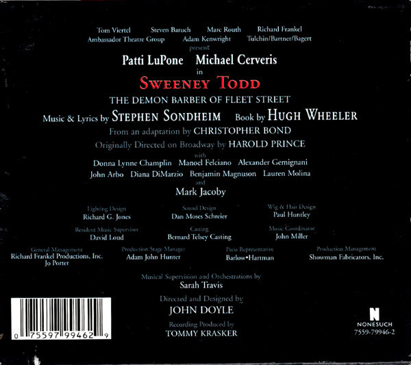 Stephen Sondheim - Patti LuPone / Michael Cerveris - Sweeney Todd - The Demon Barber Of Fleet Street | Nonesuch (7559-79946-2) - 2