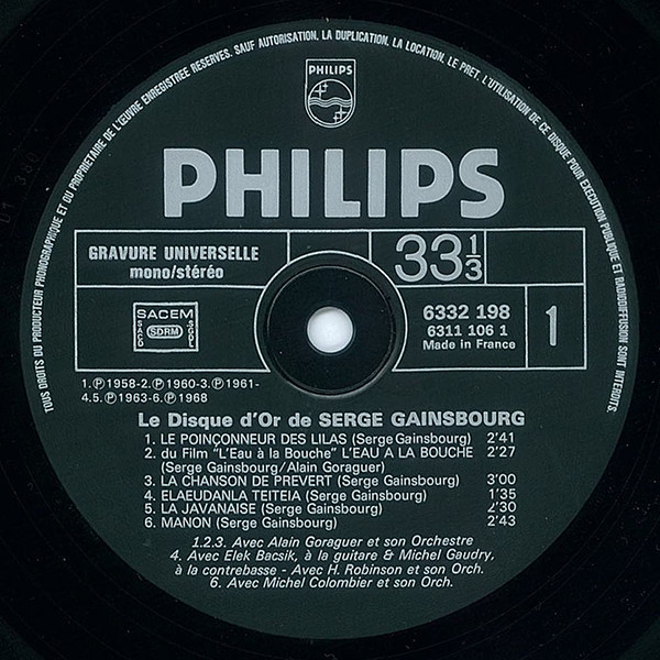 Serge Gainsbourg - Le Disque D'Or | Philips (6332 198) - 3 Serge Gainsbourg - Le Disque D'Or | Philips (6332 198) - 3