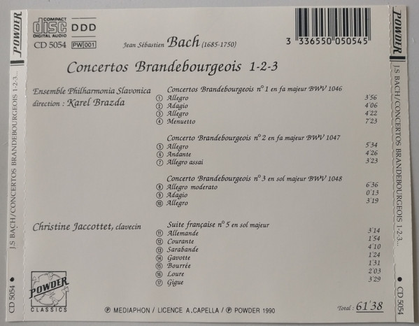 Johann Sebastian Bach - Concertos Brandebourgeois 1-2-3 | Powder (CD 5054) - 2
