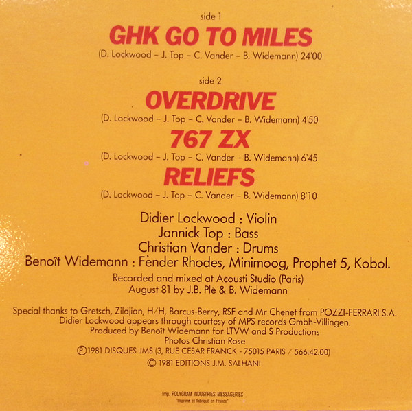 Didier Lockwood , Jannick Top , Christian Vander , Benoît Widemann - Fusion | Disques JMS (JMS 015) - 4