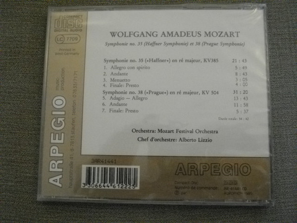 Wolfgang Amadeus Mozart - Mozart Festival Orchestra , Alberto Lizzio - Symphonies Nos. 33 (Haffner Symphonie) Et 38 (Prague Symphonie) | Arpège (AR 041441) - 2