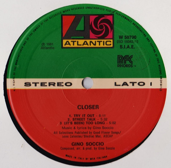 Gino Soccio - Closer | Atlantic (W 50790) - 3