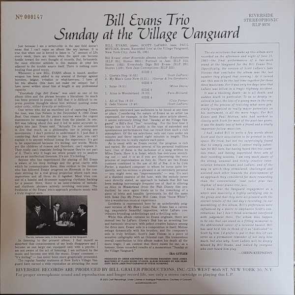 The Bill Evans Trio Featuring Scott LaFaro - Sunday At The Village Vanguard | Analogue Productions (UHQR 0017-45) - 3