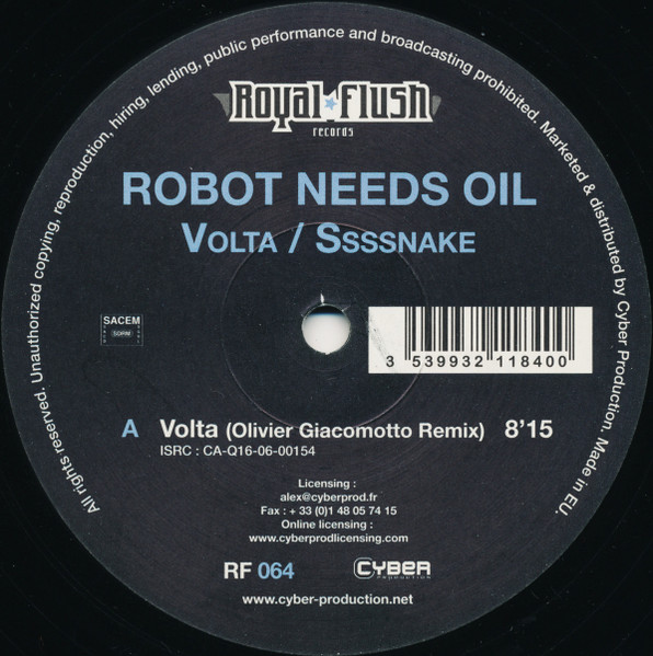 Robot Needs Oil - Volta / Ssssnake | Royal Flush Records (RF 064)