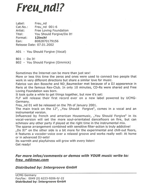 Free Loving Foundation - You Should Forgive / Do It! | Freu_nd (Freu_nd 001-6) - 2 Free Loving Foundation - You Should Forgive / Do It! | Freu_nd (Freu_nd 001-6) - 2