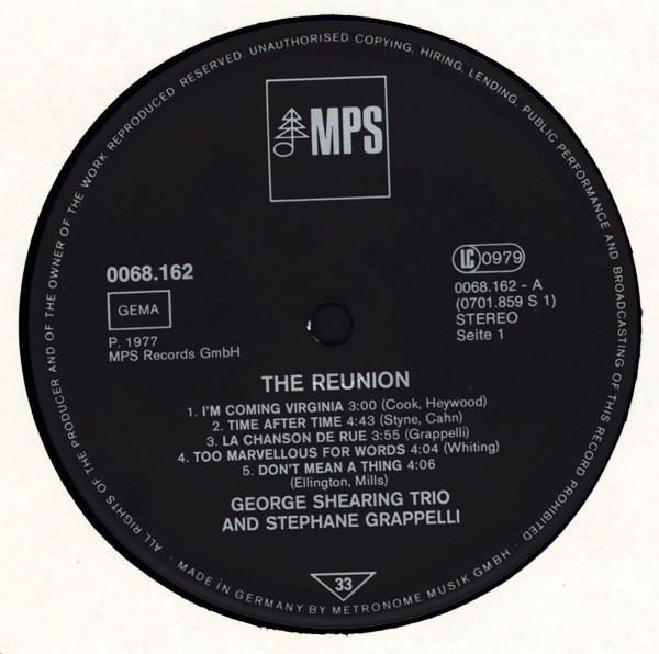 George Shearing Trio And Stéphane Grappelli - The Reunion | MPS Records (68.162) - 3 George Shearing Trio And Stéphane Grappelli - The Reunion | MPS Records (68.162) - 3