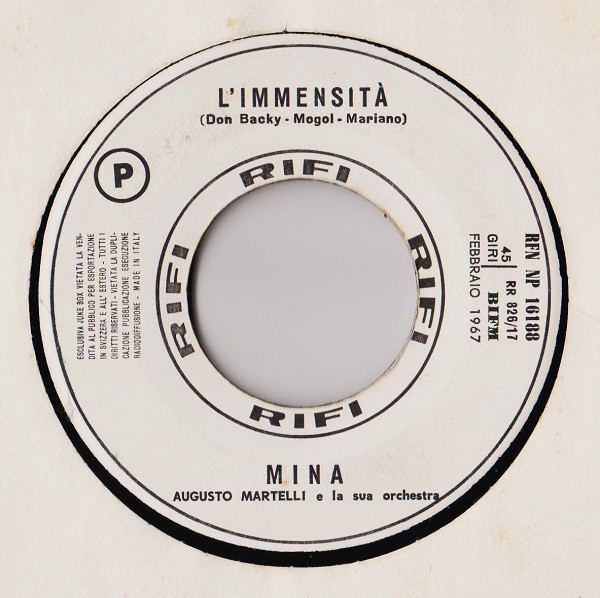 Mina / Giorgio Gaber - L'Immensità / La Libertà Di Ridere | Rifi (RFN NP 16188)