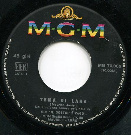 Maurice Jarre - Tema Di Lara E Titoli Di Testa Da "Il Dottor Živago" (Colonna Sonora Originale) | MGM Records (MG 70.006) - 3