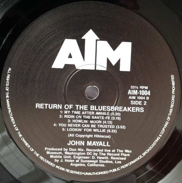 John Mayall Featuring Mick Taylor - Return Of The Bluesbreakers | AIM (AIM-1004) - 4 John Mayall Featuring Mick Taylor - Return Of The Bluesbreakers | AIM (AIM-1004) - 4