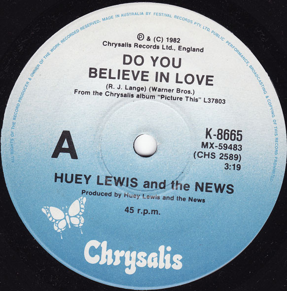 Huey Lewis & The News - Do You Believe In Love | Chrysalis (K-8665) - main