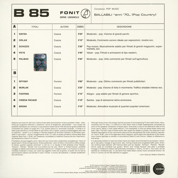 Complesso Pop Music - B 85 - Ballabili "Anni '70" (Pop Country) | Schema (SCEB952LP) - 2