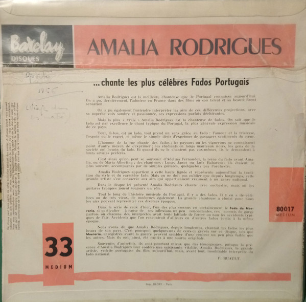 Amália Rodrigues - Les Plus Célèbres Fados Portugais | Barclay (80017) - 2